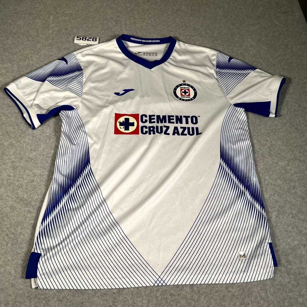 Joma Cemento Cruz Azul Mexico Soccer Jersey Mens XL White Caliente Mx Geometric